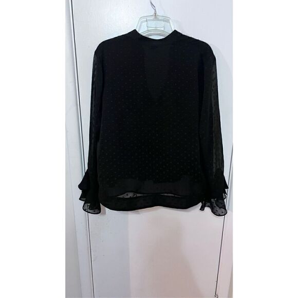 Club Monaco Black Silk Blouse Tiny Polka Dots Womens SZ XS - Picture 6 of 9
